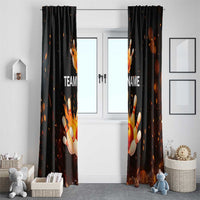 Flaming Bowling Ball Design Window Curtain with Strike Pins and Glowing Fire Sparks on Dark Background - Wonder Print Shop