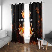 Flaming Bowling Ball Design Window Curtain with Strike Pins and Glowing Fire Sparks on Dark Background - Wonder Print Shop