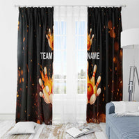 Flaming Bowling Ball Design Window Curtain with Strike Pins and Glowing Fire Sparks on Dark Background - Wonder Print Shop