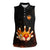 Flaming Bowling Ball Design Women Sleeveless Polo Shirt with Strike Pins and Glowing Fire Sparks on Dark Background - Wonder Print Shop