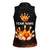 Flaming Bowling Ball Design Women Sleeveless Polo Shirt with Strike Pins and Glowing Fire Sparks on Dark Background - Wonder Print Shop