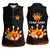 Flaming Bowling Ball Design Women Sleeveless Polo Shirt with Strike Pins and Glowing Fire Sparks on Dark Background - Wonder Print Shop