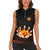 Flaming Bowling Ball Design Women Sleeveless Polo Shirt with Strike Pins and Glowing Fire Sparks on Dark Background - Wonder Print Shop
