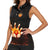 Flaming Bowling Ball Design Women Sleeveless Polo Shirt with Strike Pins and Glowing Fire Sparks on Dark Background - Wonder Print Shop