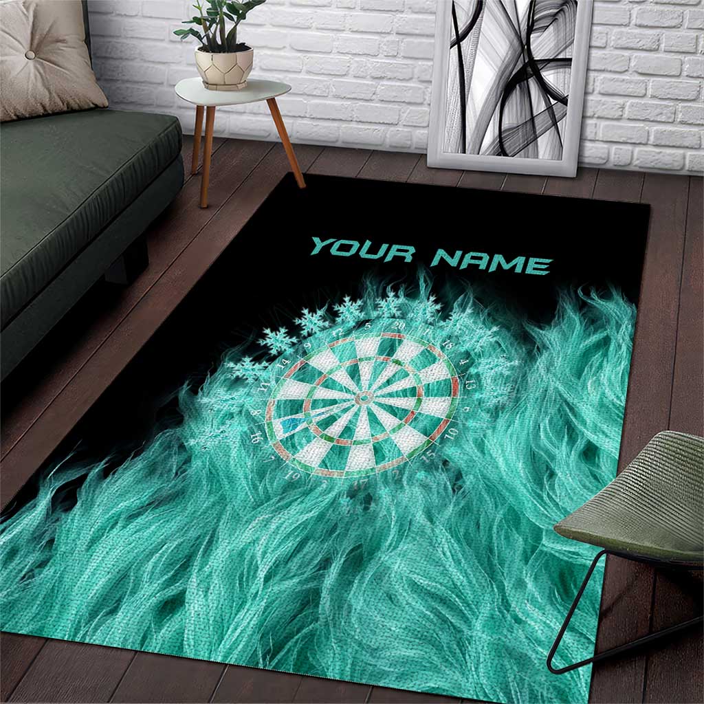 Darts Board Area Rug with Flaming Green Smoke and Crest Emblem on Black Gradient Background - Wonder Print Shop