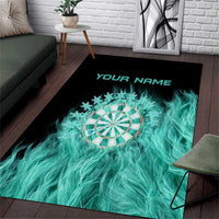 Darts Board Area Rug with Flaming Green Smoke and Crest Emblem on Black Gradient Background - Wonder Print Shop