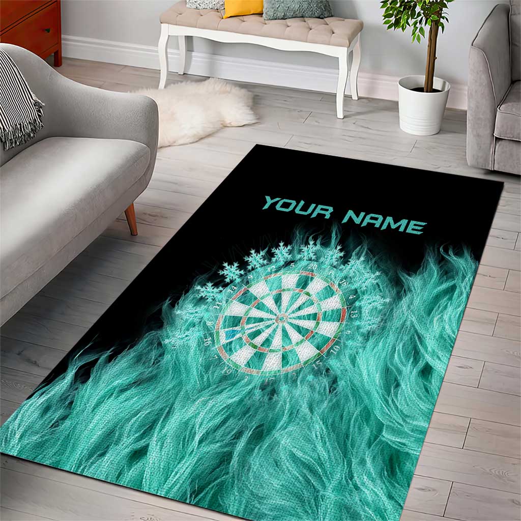 Darts Board Area Rug with Flaming Green Smoke and Crest Emblem on Black Gradient Background - Wonder Print Shop