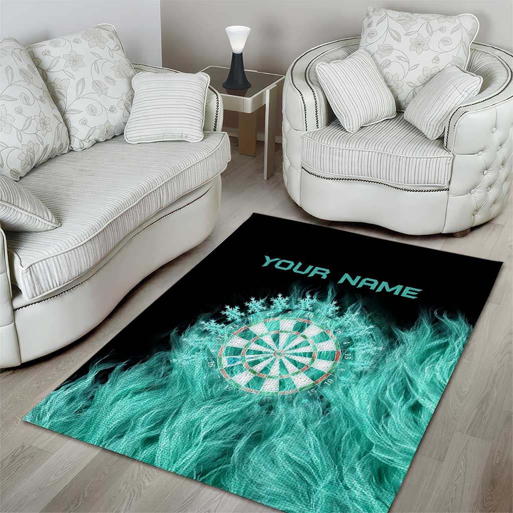 Darts Board Area Rug with Flaming Green Smoke and Crest Emblem on Black Gradient Background - Wonder Print Shop