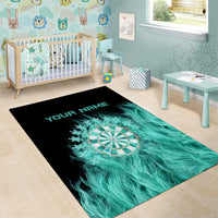 Darts Board Area Rug with Flaming Green Smoke and Crest Emblem on Black Gradient Background - Wonder Print Shop