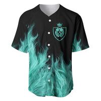 Darts Board Baseball Jersey with Flaming Green Smoke and Crest Emblem on Black Gradient Background - Wonder Print Shop