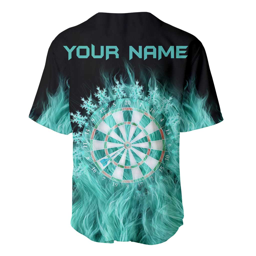 Darts Board Baseball Jersey with Flaming Green Smoke and Crest Emblem on Black Gradient Background - Wonder Print Shop