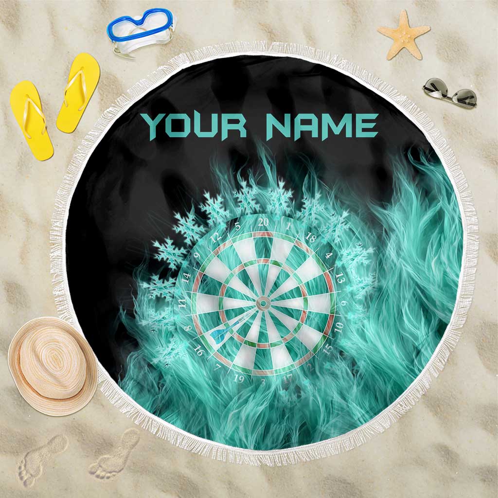 Darts Board Beach Blanket with Flaming Green Smoke and Crest Emblem on Black Gradient Background - Wonder Print Shop