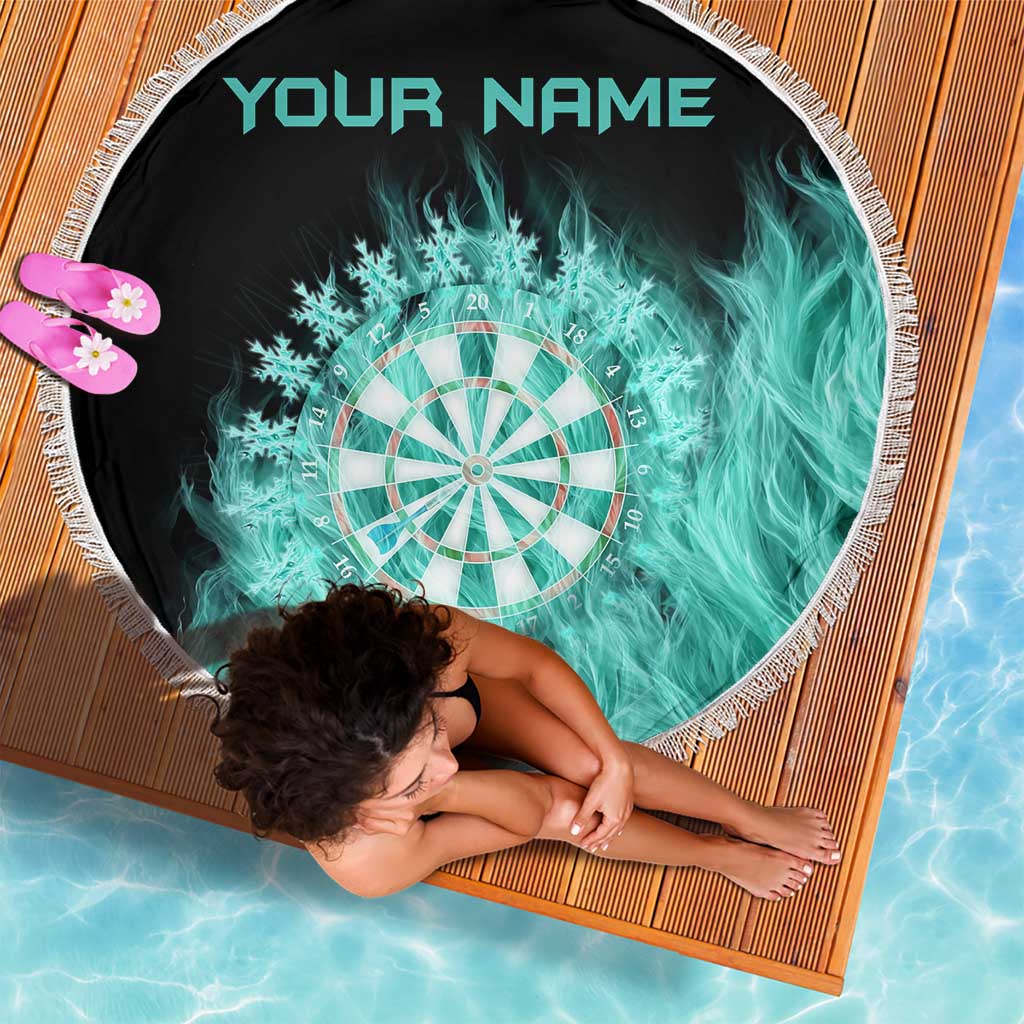 Darts Board Beach Blanket with Flaming Green Smoke and Crest Emblem on Black Gradient Background - Wonder Print Shop