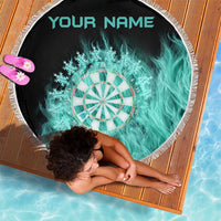 Darts Board Beach Blanket with Flaming Green Smoke and Crest Emblem on Black Gradient Background - Wonder Print Shop