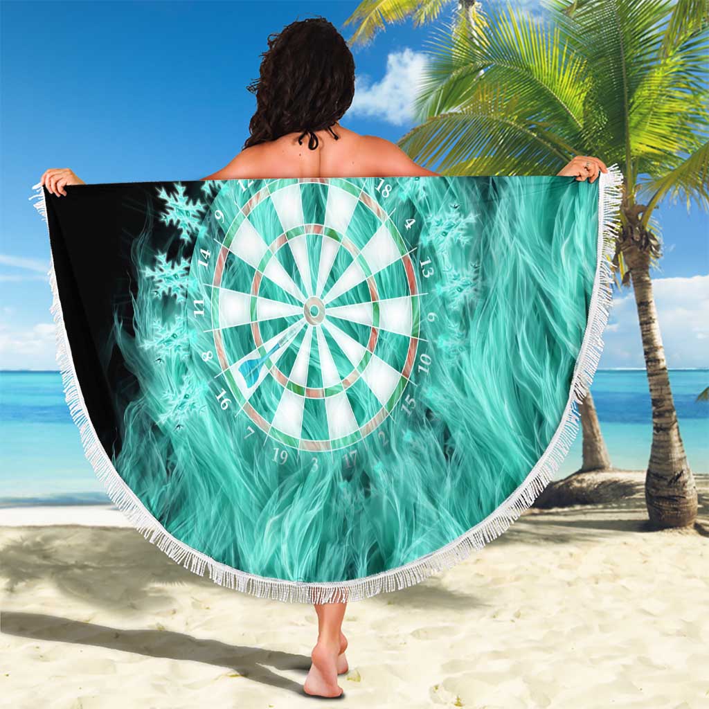 Darts Board Beach Blanket with Flaming Green Smoke and Crest Emblem on Black Gradient Background - Wonder Print Shop