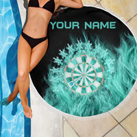 Darts Board Beach Blanket with Flaming Green Smoke and Crest Emblem on Black Gradient Background - Wonder Print Shop