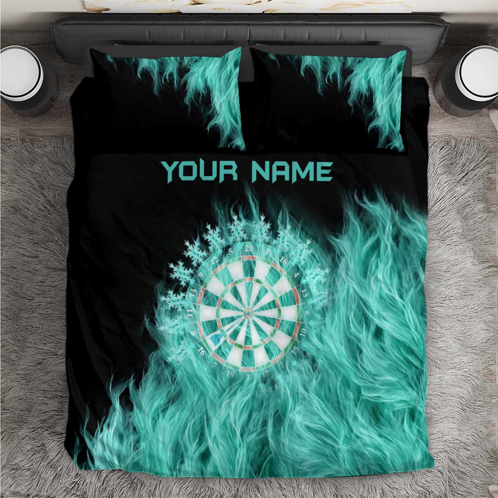 Darts Board Bedding Set with Flaming Green Smoke and Crest Emblem on Black Gradient Background - Wonder Print Shop