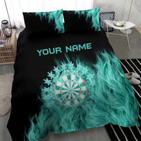 Darts Board Bedding Set with Flaming Green Smoke and Crest Emblem on Black Gradient Background - Wonder Print Shop