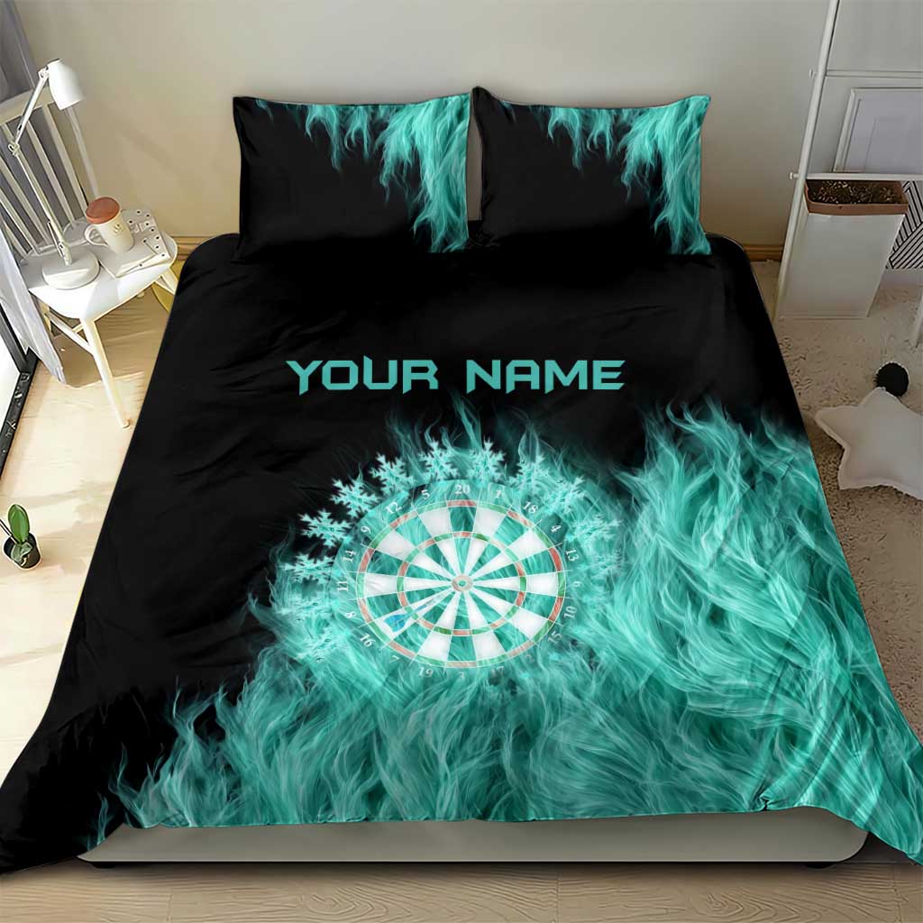 Darts Board Bedding Set with Flaming Green Smoke and Crest Emblem on Black Gradient Background - Wonder Print Shop