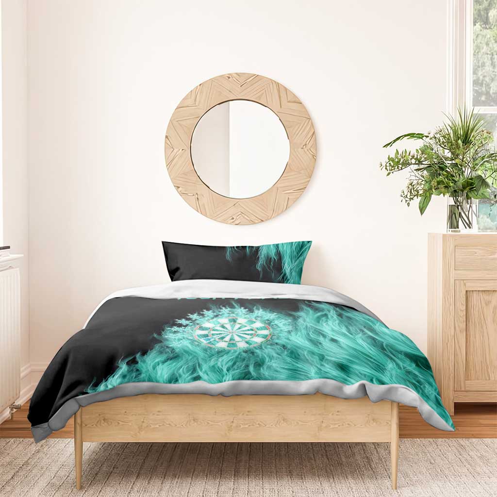 Darts Board Bedding Set with Flaming Green Smoke and Crest Emblem on Black Gradient Background - Wonder Print Shop
