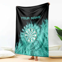 Darts Board Blanket with Flaming Green Smoke and Crest Emblem on Black Gradient Background - Wonder Print Shop