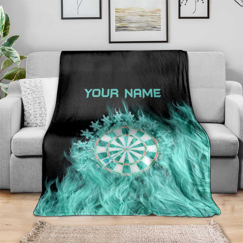 Darts Board Blanket with Flaming Green Smoke and Crest Emblem on Black Gradient Background - Wonder Print Shop