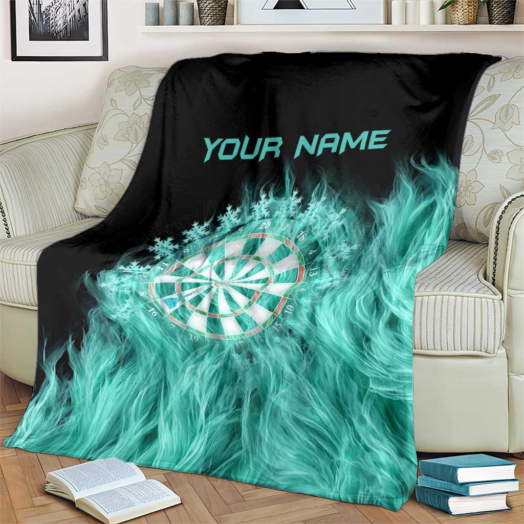 Darts Board Blanket with Flaming Green Smoke and Crest Emblem on Black Gradient Background - Wonder Print Shop
