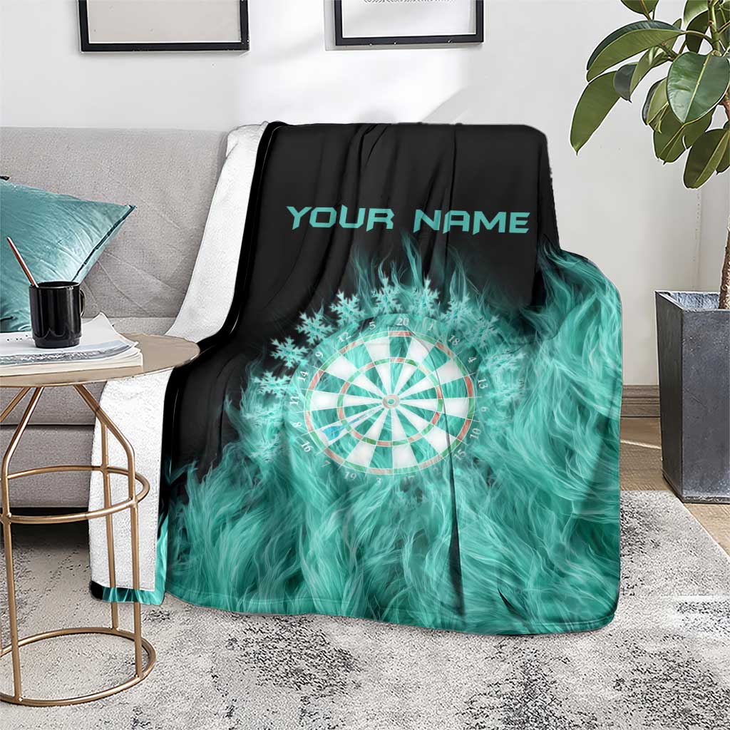 Darts Board Blanket with Flaming Green Smoke and Crest Emblem on Black Gradient Background - Wonder Print Shop