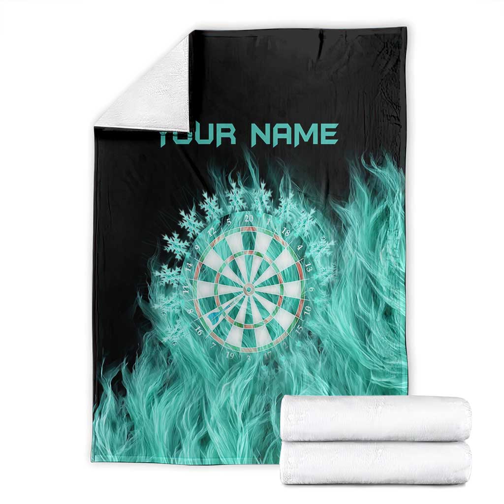 Darts Board Blanket with Flaming Green Smoke and Crest Emblem on Black Gradient Background - Wonder Print Shop
