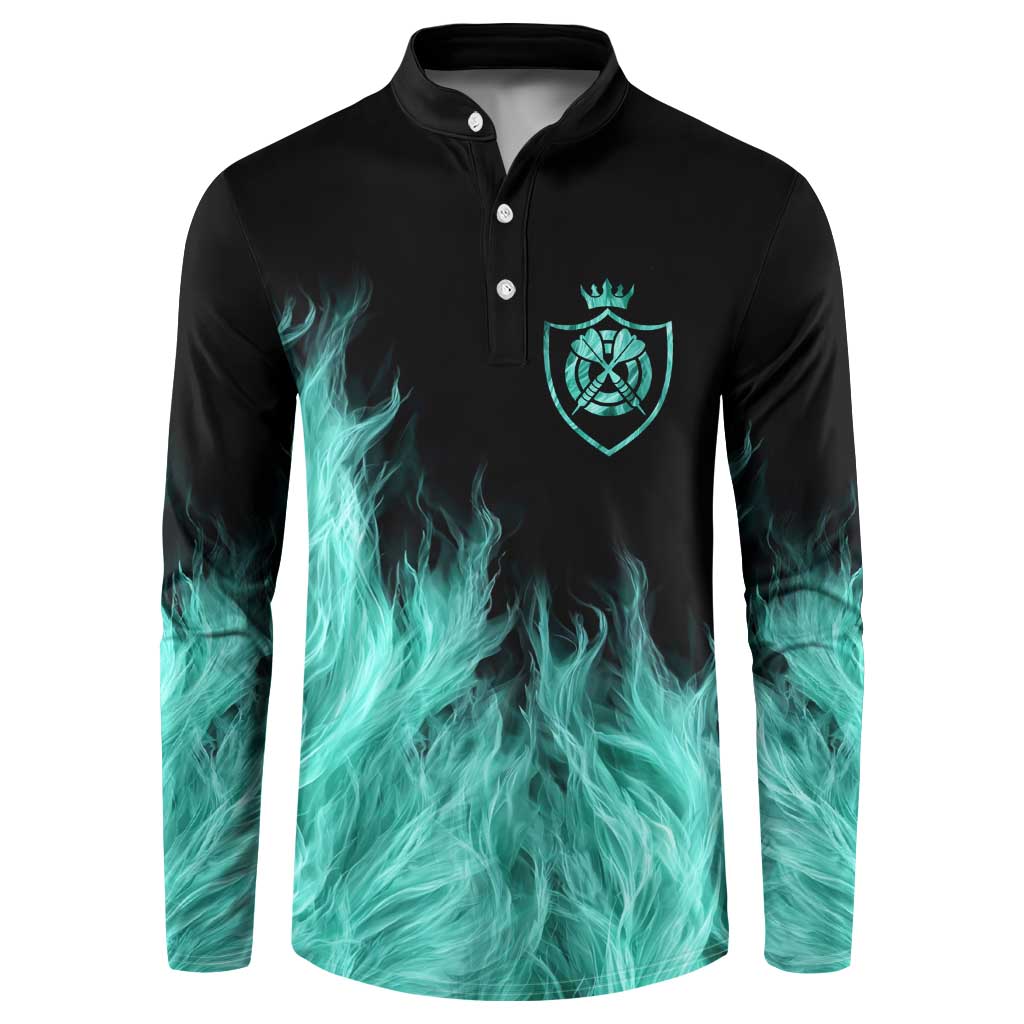 Darts Board Button Sweatshirt with Flaming Green Smoke and Crest Emblem on Black Gradient Background - Wonder Print Shop