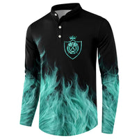 Darts Board Button Sweatshirt with Flaming Green Smoke and Crest Emblem on Black Gradient Background - Wonder Print Shop