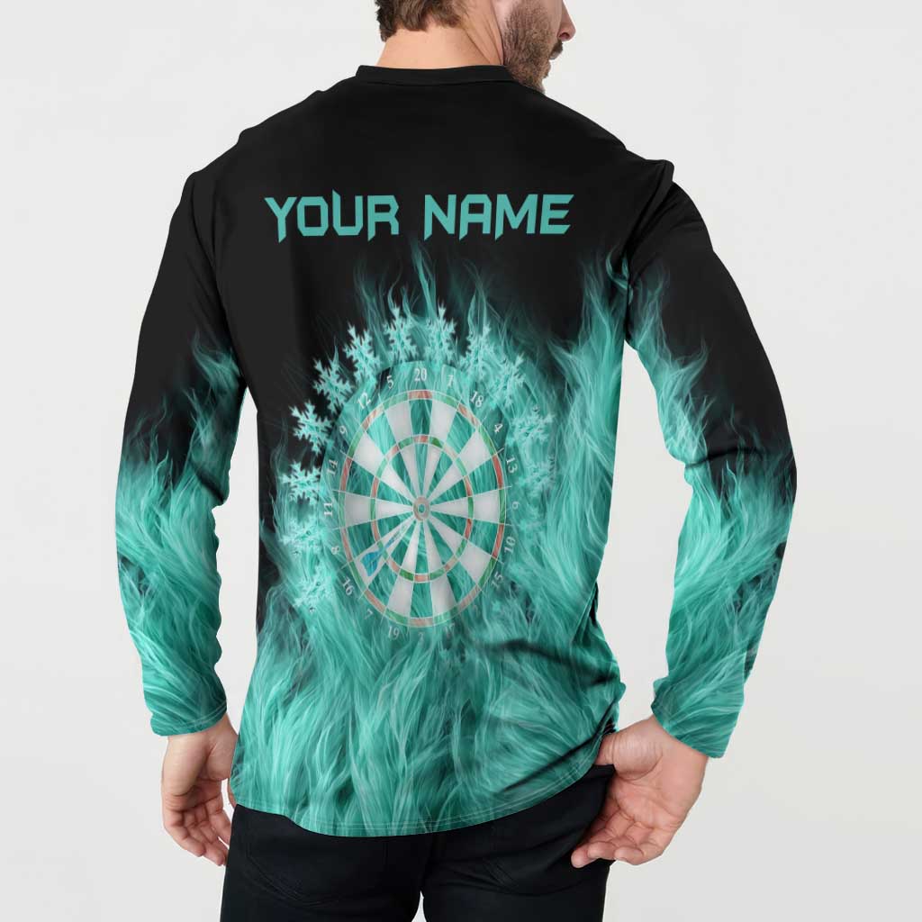 Darts Board Button Sweatshirt with Flaming Green Smoke and Crest Emblem on Black Gradient Background - Wonder Print Shop