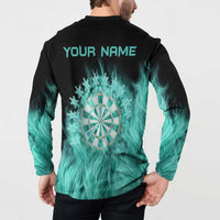 Darts Board Button Sweatshirt with Flaming Green Smoke and Crest Emblem on Black Gradient Background - Wonder Print Shop