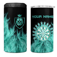 Darts Board 4 in 1 Can Cooler Tumbler with Flaming Green Smoke and Crest Emblem on Black Gradient Background - Wonder Print Shop