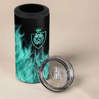Darts Board 4 in 1 Can Cooler Tumbler with Flaming Green Smoke and Crest Emblem on Black Gradient Background - Wonder Print Shop