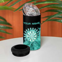 Darts Board 4 in 1 Can Cooler Tumbler with Flaming Green Smoke and Crest Emblem on Black Gradient Background - Wonder Print Shop