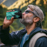 Darts Board 4 in 1 Can Cooler Tumbler with Flaming Green Smoke and Crest Emblem on Black Gradient Background - Wonder Print Shop