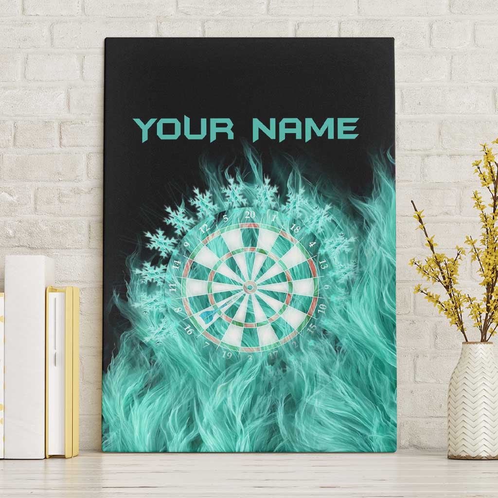 Darts Board Canvas Wall Art with Flaming Green Smoke and Crest Emblem on Black Gradient Background - Wonder Print Shop