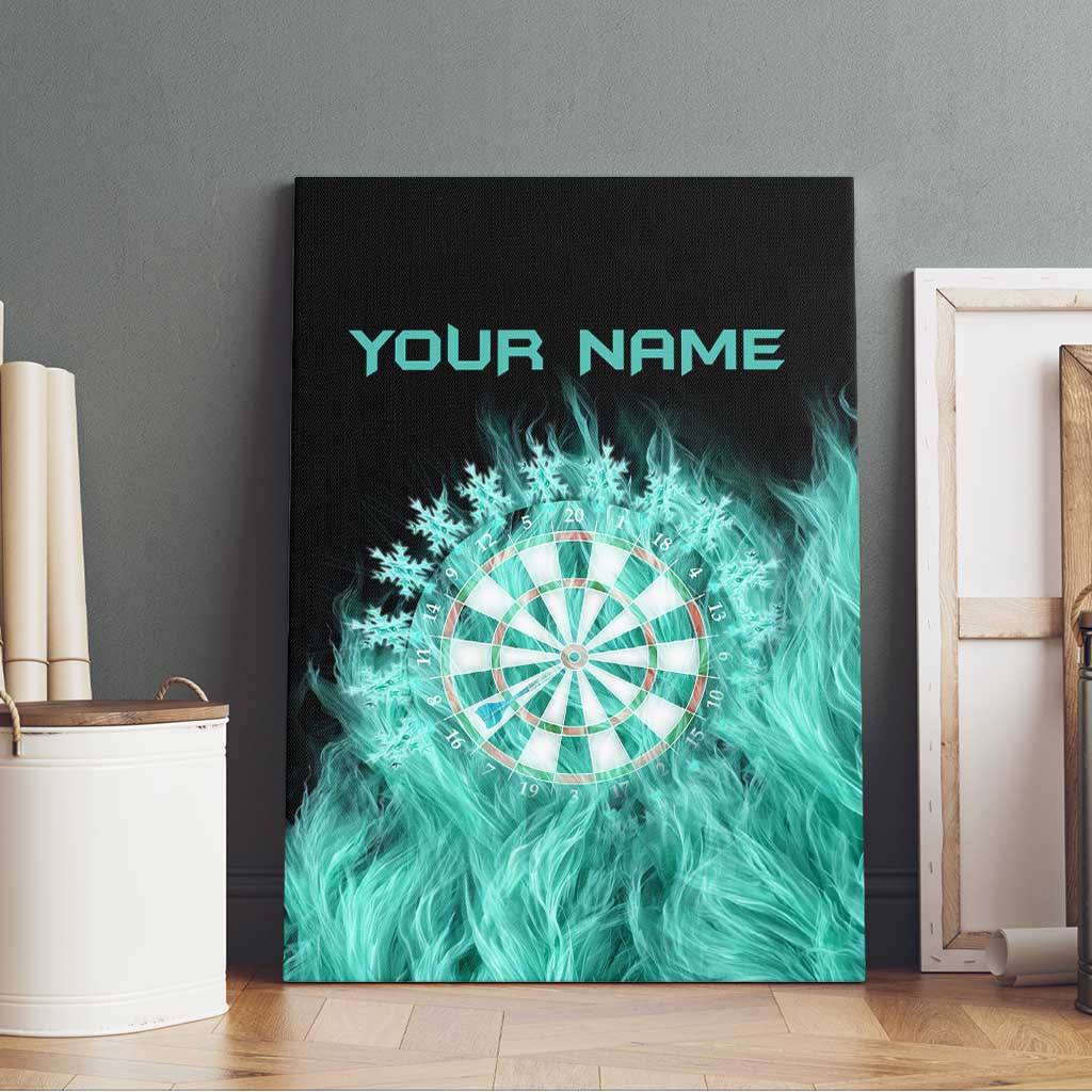 Darts Board Canvas Wall Art with Flaming Green Smoke and Crest Emblem on Black Gradient Background - Wonder Print Shop