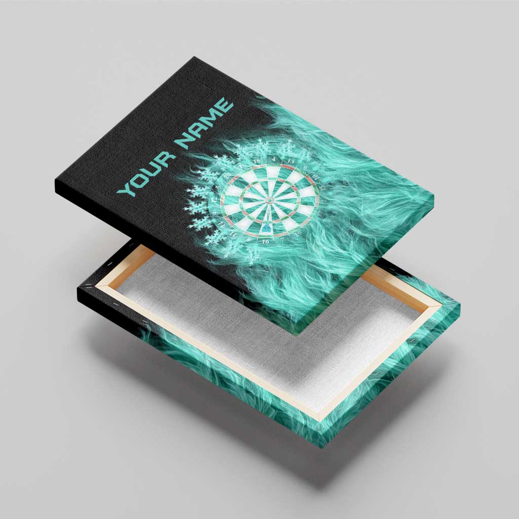 Darts Board Canvas Wall Art with Flaming Green Smoke and Crest Emblem on Black Gradient Background - Wonder Print Shop