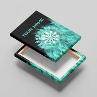 Darts Board Canvas Wall Art with Flaming Green Smoke and Crest Emblem on Black Gradient Background - Wonder Print Shop