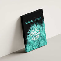 Darts Board Canvas Wall Art with Flaming Green Smoke and Crest Emblem on Black Gradient Background - Wonder Print Shop
