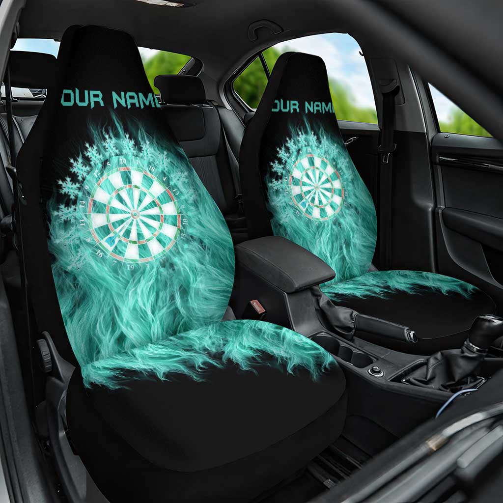 Darts Board Car Seat Cover with Flaming Green Smoke and Crest Emblem on Black Gradient Background - Wonder Print Shop