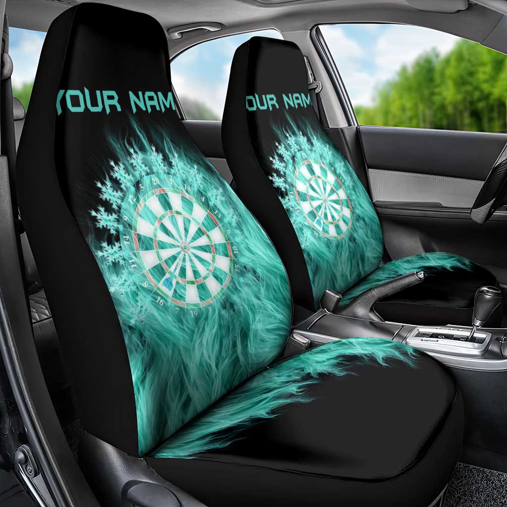 Darts Board Car Seat Cover with Flaming Green Smoke and Crest Emblem on Black Gradient Background - Wonder Print Shop