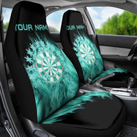 Darts Board Car Seat Cover with Flaming Green Smoke and Crest Emblem on Black Gradient Background - Wonder Print Shop