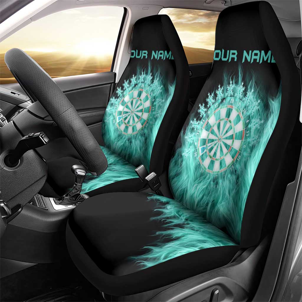 Darts Board Car Seat Cover with Flaming Green Smoke and Crest Emblem on Black Gradient Background - Wonder Print Shop