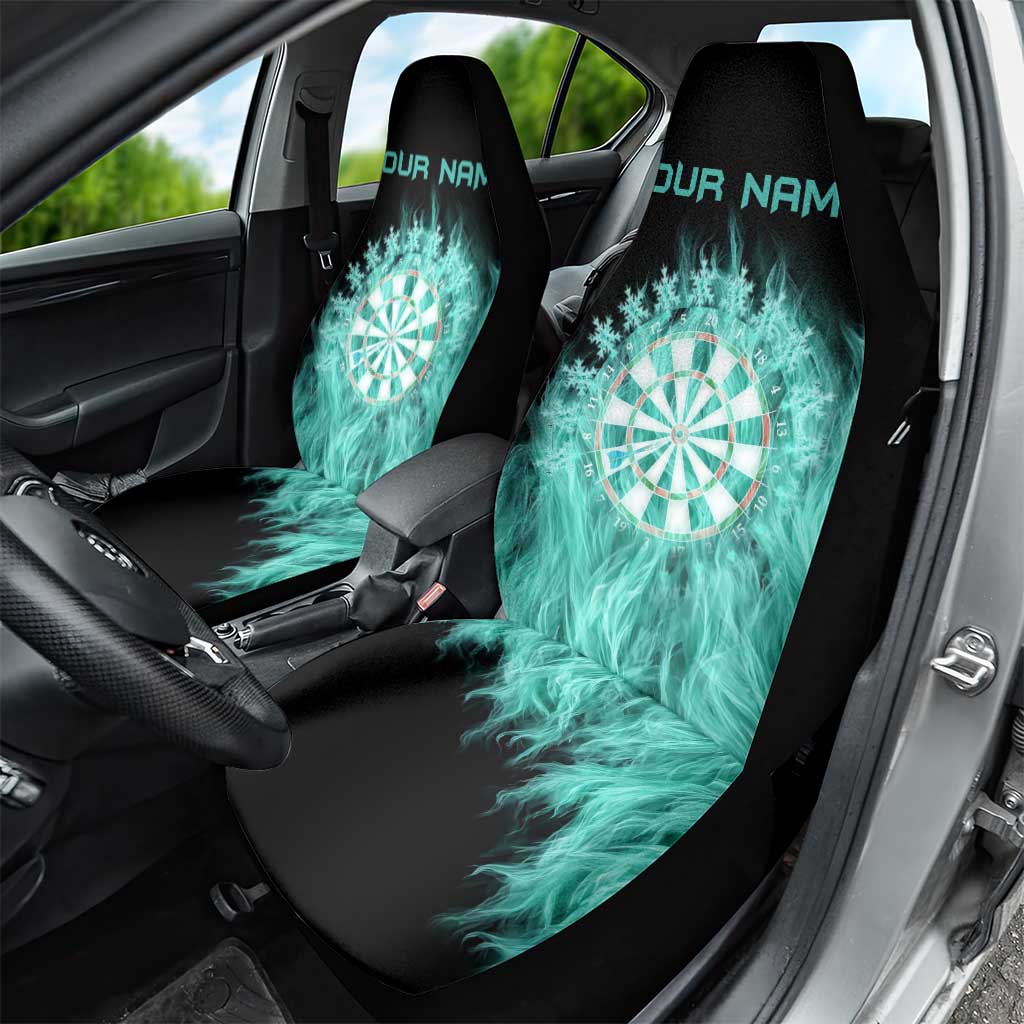 Darts Board Car Seat Cover with Flaming Green Smoke and Crest Emblem on Black Gradient Background - Wonder Print Shop