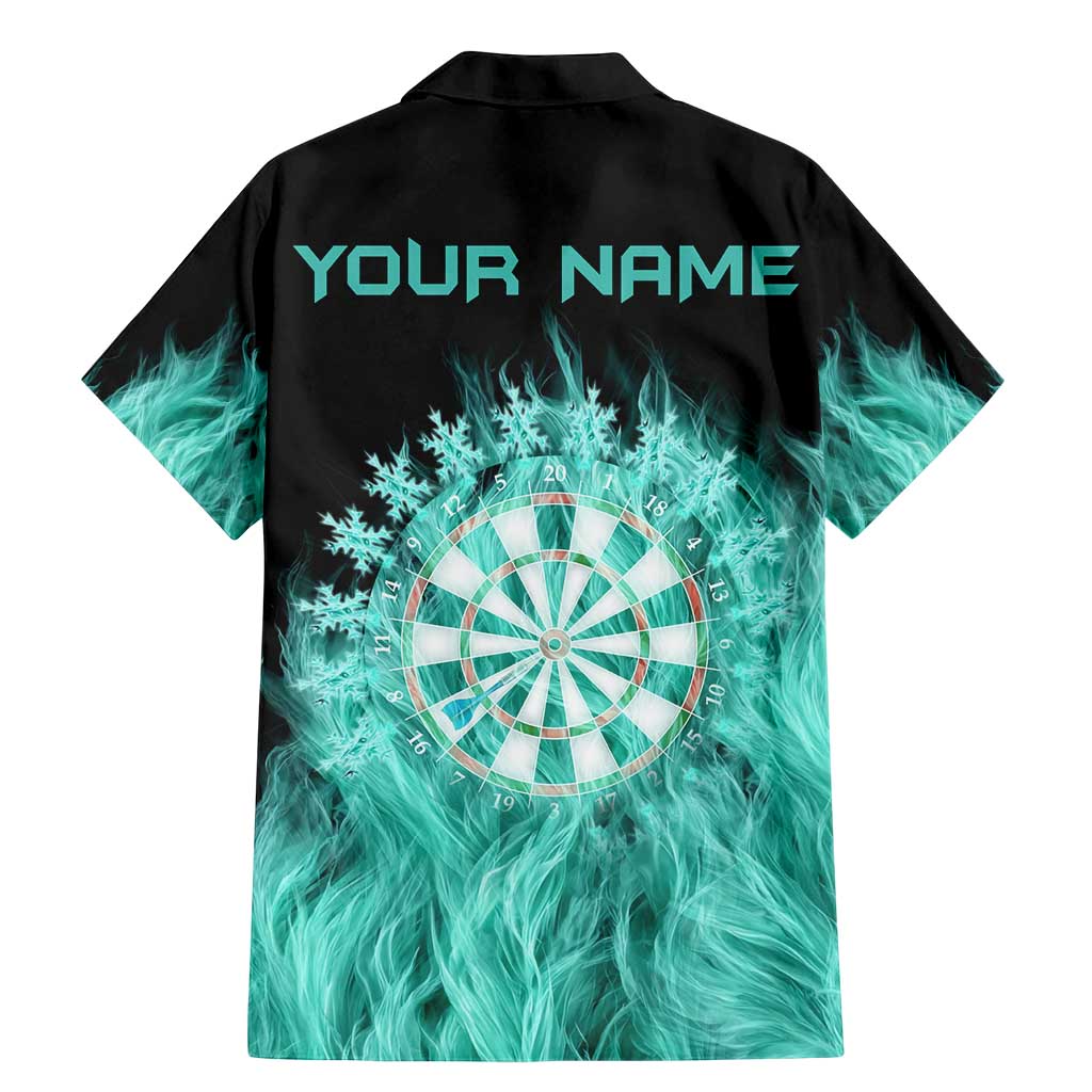 Darts Board Family Matching Mermaid Dress and Hawaiian Shirt with Flaming Green Smoke and Crest Emblem on Black Gradient Background - Wonder Print Shop