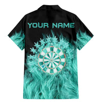 Darts Board Family Matching Mermaid Dress and Hawaiian Shirt with Flaming Green Smoke and Crest Emblem on Black Gradient Background - Wonder Print Shop