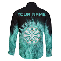 Darts Board Family Matching Mermaid Dress and Hawaiian Shirt with Flaming Green Smoke and Crest Emblem on Black Gradient Background - Wonder Print Shop